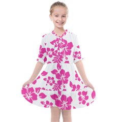 Hibiscus Pattern Pink Kids  All Frills Chiffon Dress by GrowBasket