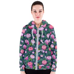 Delicate Watercolor Peony Women s Zipper Hoodie by SychEva