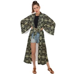 Geometric Textured Ethnic Pattern 1 Maxi Kimono by dflcprintsclothing