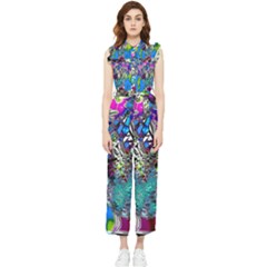 Exotic Flowers In Vase Women s Frill Top Jumpsuit