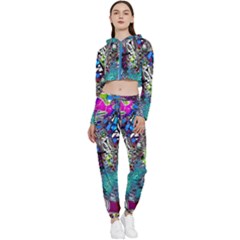 Exotic Flowers In Vase Cropped Zip Up Lounge Set