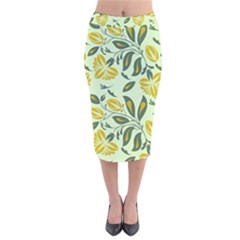 Folk Floral Pattern  Abstract Flowers Surface Design  Seamless Pattern Velvet Midi Pencil Skirt by Eskimos