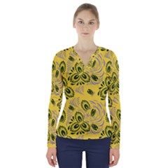 Folk Floral Pattern  Abstract Flowers Surface Design  Seamless Pattern V-neck Long Sleeve Top by Eskimos