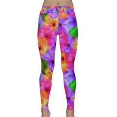 Watercolor Flowers  Multi-colored Bright Flowers Classic Yoga Leggings by SychEva