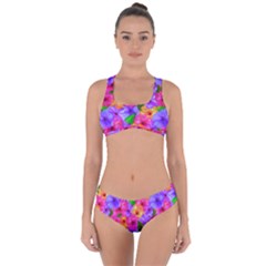 Watercolor Flowers  Multi-colored Bright Flowers Criss Cross Bikini Set by SychEva