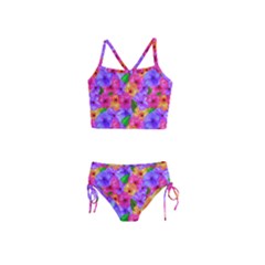 Watercolor Flowers  Multi-colored Bright Flowers Girls  Tankini Swimsuit by SychEva