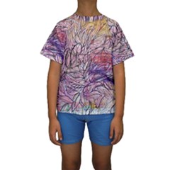 Mixed Media Leaves Kids  Short Sleeve Swimwear