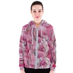 Roses Marbling  Women s Zipper Hoodie by kaleidomarblingart