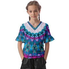 Peacock Kids  V-neck Horn Sleeve Blouse by LW323