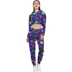 Watercolor Flowers  Bindweed  Liana Cropped Zip Up Lounge Set by SychEva