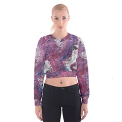 Violet Feathers Cropped Sweatshirt by kaleidomarblingart