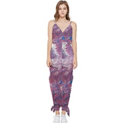 Violet Feathers Sleeveless Tie Ankle Jumpsuit