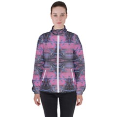 Grey Pink Module  Women s High Neck Windbreaker by kaleidomarblingart