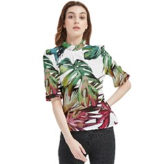 Tropical Leaves Frill Neck Blouse