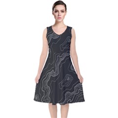 Topography Map V-neck Midi Sleeveless Dress  by goljakoff