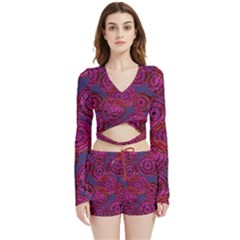 Unusual Circles  Abstraction Velvet Wrap Crop Top And Shorts Set by SychEva