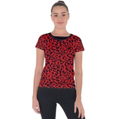 Red And Black Leopard Spots, Animal Fur Short Sleeve Sports Top  by Casemiro