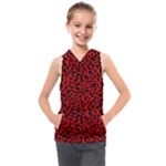 Red and black leopard spots, animal fur Kids Sleeveless Hoodie Red and black leopard spots, animal fur Kids Sleeveless Hoodie
