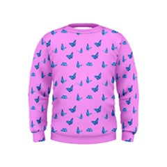 Blue Butterflies At Pastel Pink Color Background Kids  Sweatshirt by Casemiro