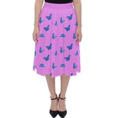 Blue Butterflies At Pastel Pink Color Background Classic Midi Skirt by Casemiro