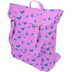 Blue Butterflies At Pastel Pink Color Background Buckle Up Backpack by Casemiro
