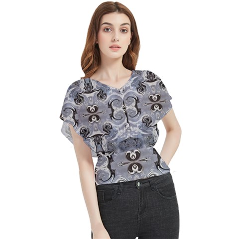 Grey Layers Marbling Butterfly Chiffon Blouse by kaleidomarblingart