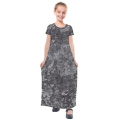 Dark Grey Abstract Grunge Texture Print Kids  Short Sleeve Maxi Dress by dflcprintsclothing