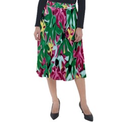 Floral-abstract Classic Velour Midi Skirt  by PollyParadise