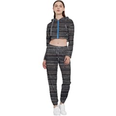 Wooden Linear Geometric Design Cropped Zip Up Lounge Set