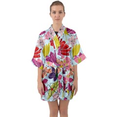 Flower Pattern Half Sleeve Satin Kimono  by Galinka