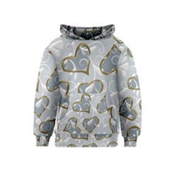   Gold Hearts On A Blue Background Kids  Pullover Hoodie