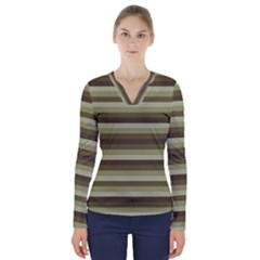 Linear Warm Print Design V-neck Long Sleeve Top