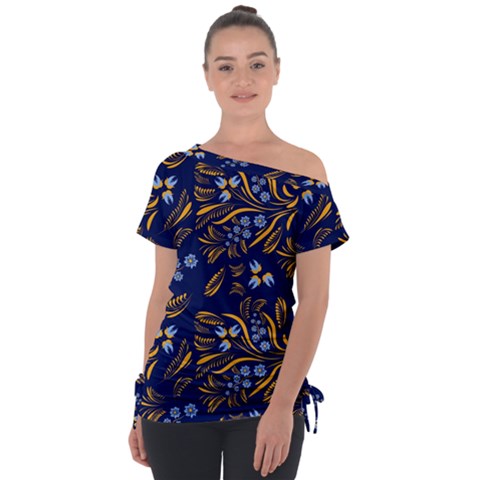 Folk Floral Pattern  Flowers Abstract Surface Design  Seamless Pattern Off Shoulder Tie-up Tee by Eskimos