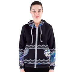 Blue Ocean Minimal Liquid Painting Women s Zipper Hoodie by gloriasanchez