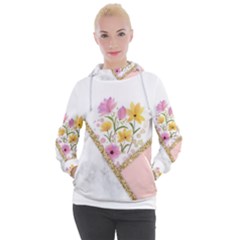 Minimal Peach Gold Floral Marble A Women s Hooded Pullover by gloriasanchez