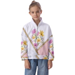 Minimal Peach Gold Floral Marble A Kids  Half Zip Hoodie