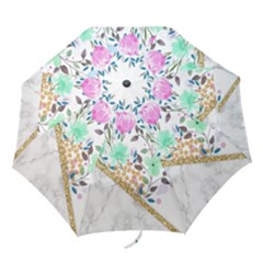 Minimal Green Gold Floral Marble A Folding Umbrellas by gloriasanchez