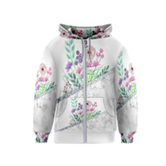 Minimal Silver Floral Marble A Kids  Zipper Hoodie by gloriasanchez