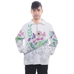 Minimal Silver Floral Marble A Men s Half Zip Pullover by gloriasanchez