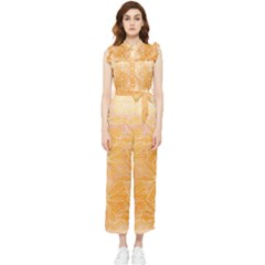 Flowers Pattern Orange Yellow Women s Frill Top Jumpsuit