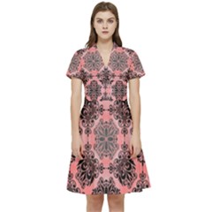 Pattern Rouge Noir Short Sleeve Waist Detail Dress