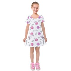 Flowers In One Line Kids  Short Sleeve Velvet Dress by SychEva