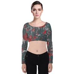 Multicolored Surface Texture Print Velvet Long Sleeve Crop Top by dflcprintsclothing