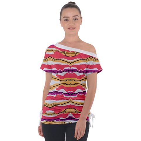 Earth Boho Print Off Shoulder Tie-up Tee by gloriasanchez