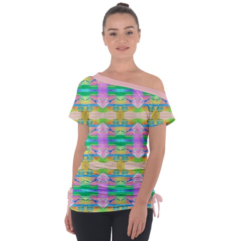 Colorful Neon Pattern  Off Shoulder Tie-up Tee by gloriasanchez