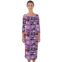 Drawing Collage Purple Quarter Sleeve Midi Bodycon Dress by snowwhitegirl