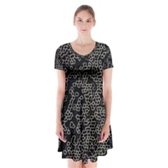 Neon Geometric Pattern Design Short Sleeve V-neck Flare Dress by dflcprintsclothing