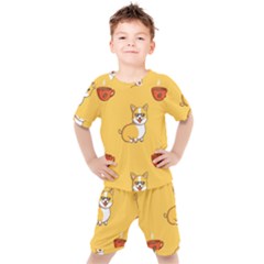 Corgi And Coffee Kids  Tee And Shorts Set by Bigfootshirtshop