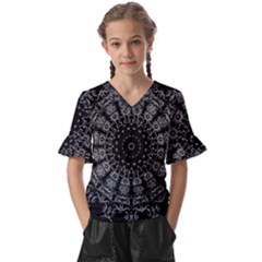 Gothic Mandala Kids  V-neck Horn Sleeve Blouse by MRNStudios