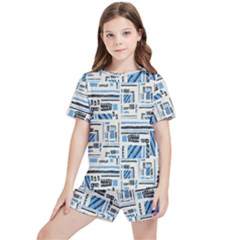 Ethnic Geometric Abstract Textured Art Kids  Tee And Sports Shorts Set